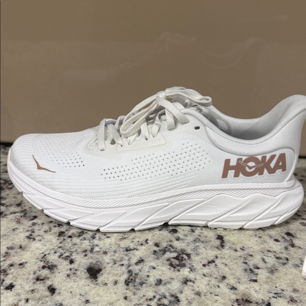 Hoka White and Tan Athletic Shoes